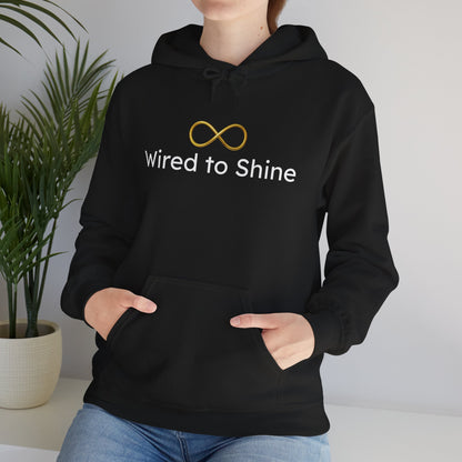 black sweatshirt wired to shine infinity symbol on sweatshirt