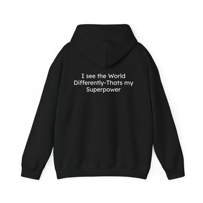Black hoodie with text on the back on a white background