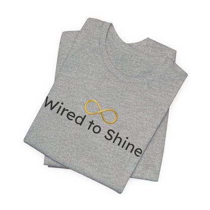 Gray t-shirt with 'Wired to Shine' text and logo on a white background