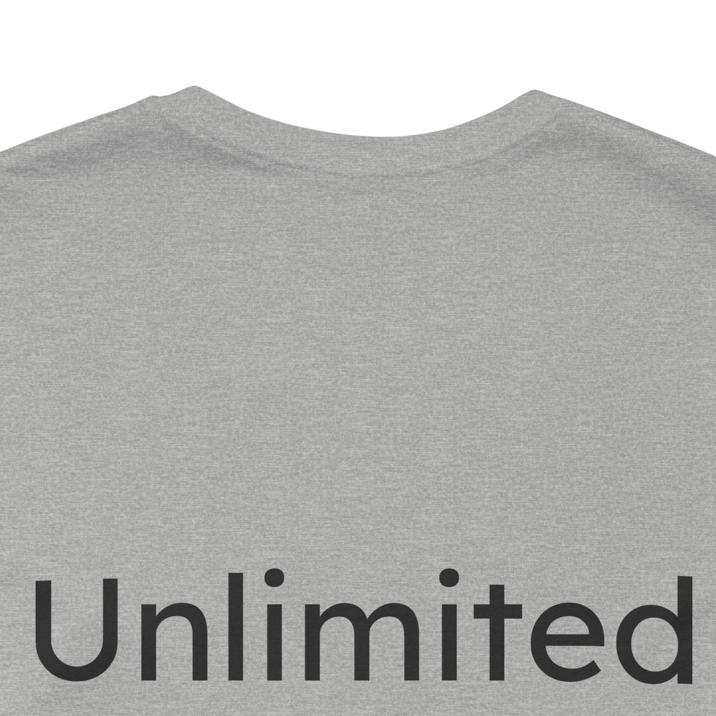 Gray t-shirt with 'Unlimited' text on a white background