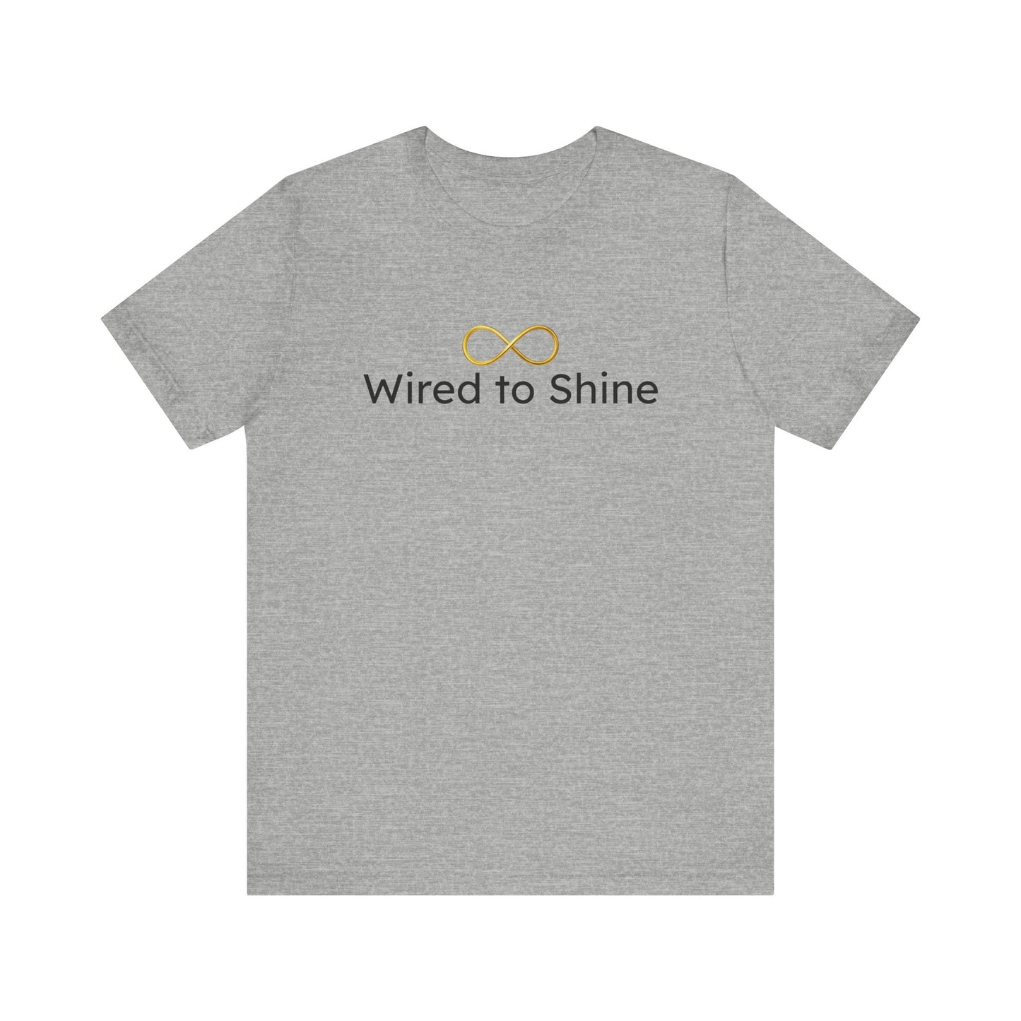 Gray t-shirt with 'Wired to Shine' text and logo on a white background