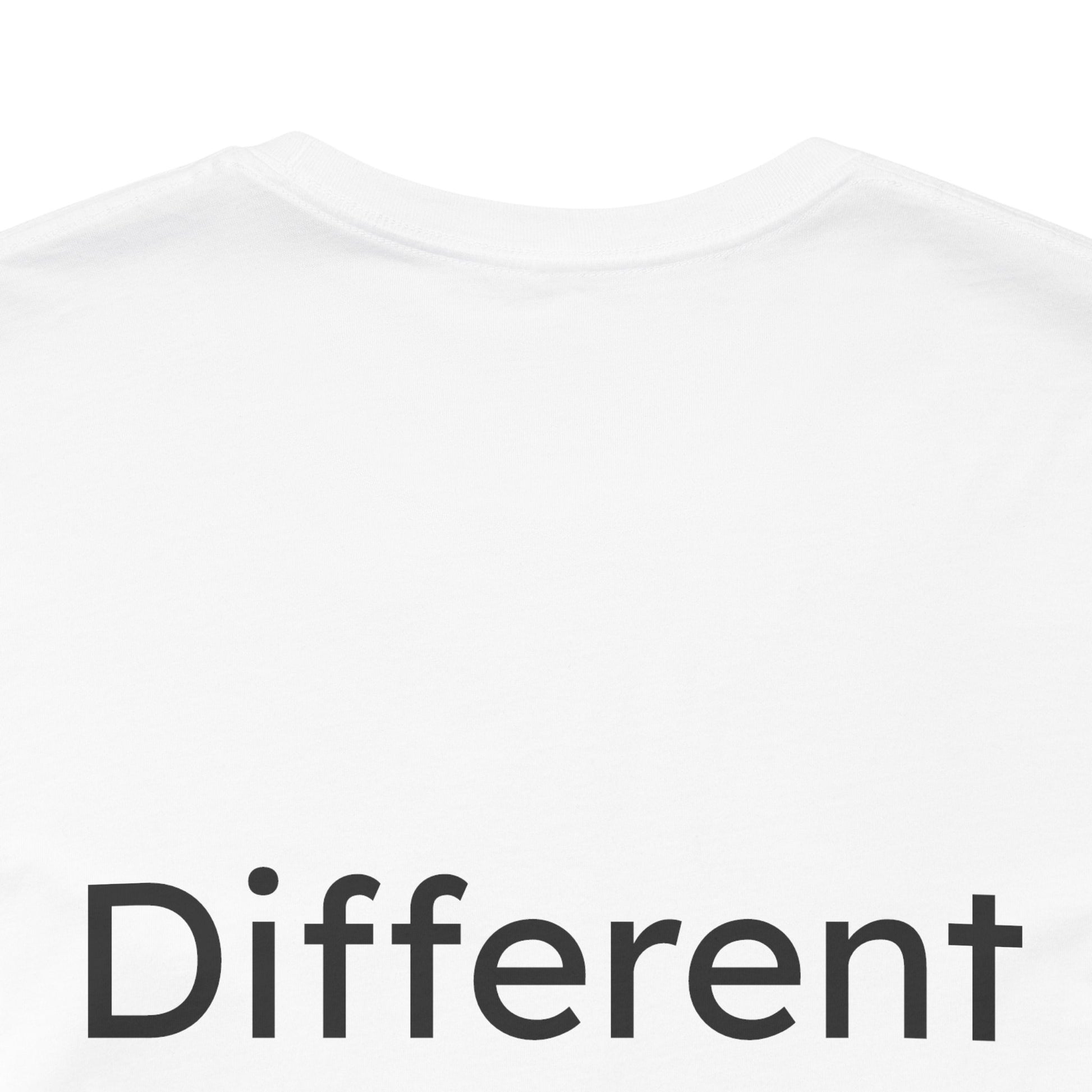 White t-shirt with 'Different' text on a white background